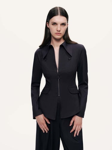  Fermuar ve Düğme Detaylı Ceket