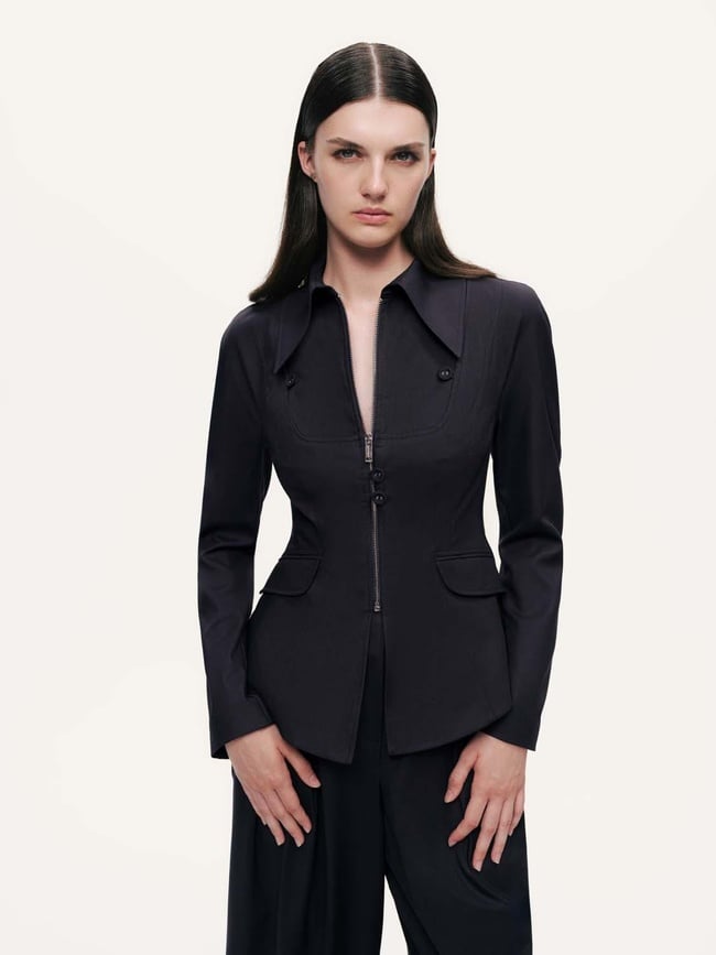  Fermuar ve Düğme Detaylı Ceket