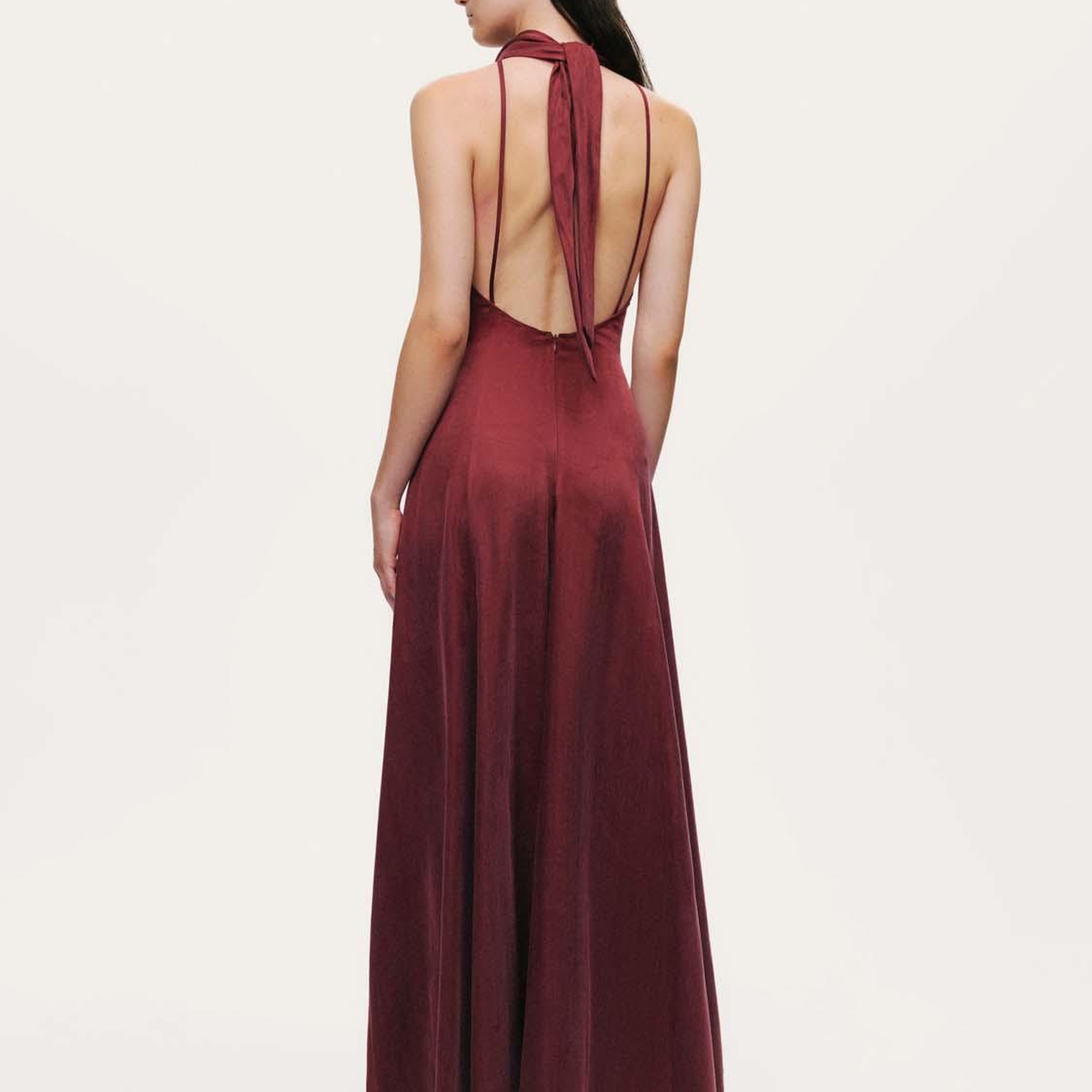 Halter Yaka Sırt Detaylı Maxi Elbise