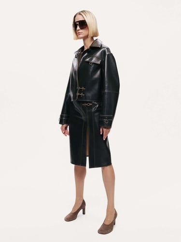  Kanca Detaylı Suni Deri Ceket