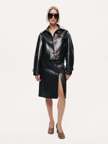  Kanca Detaylı Suni Deri Ceket