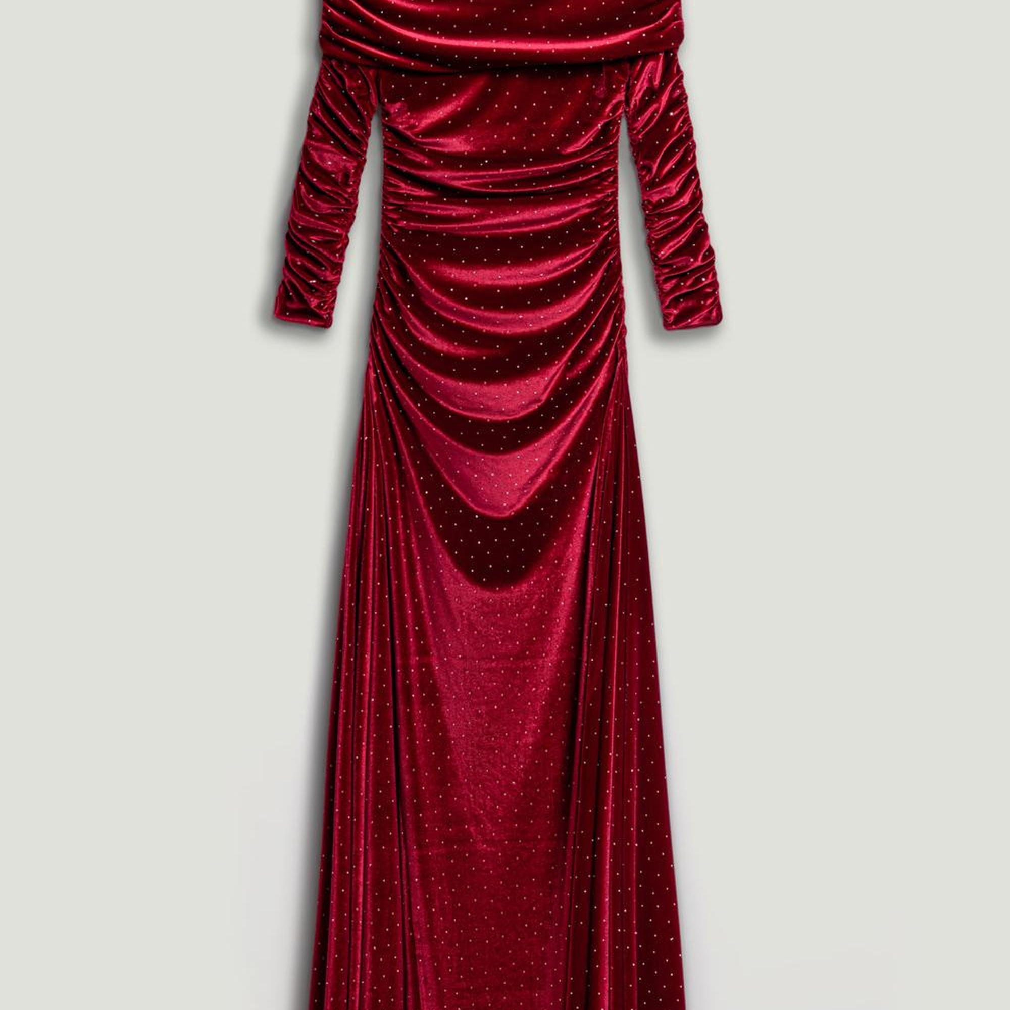 Katlı Düz Yaka Maxi Elbise