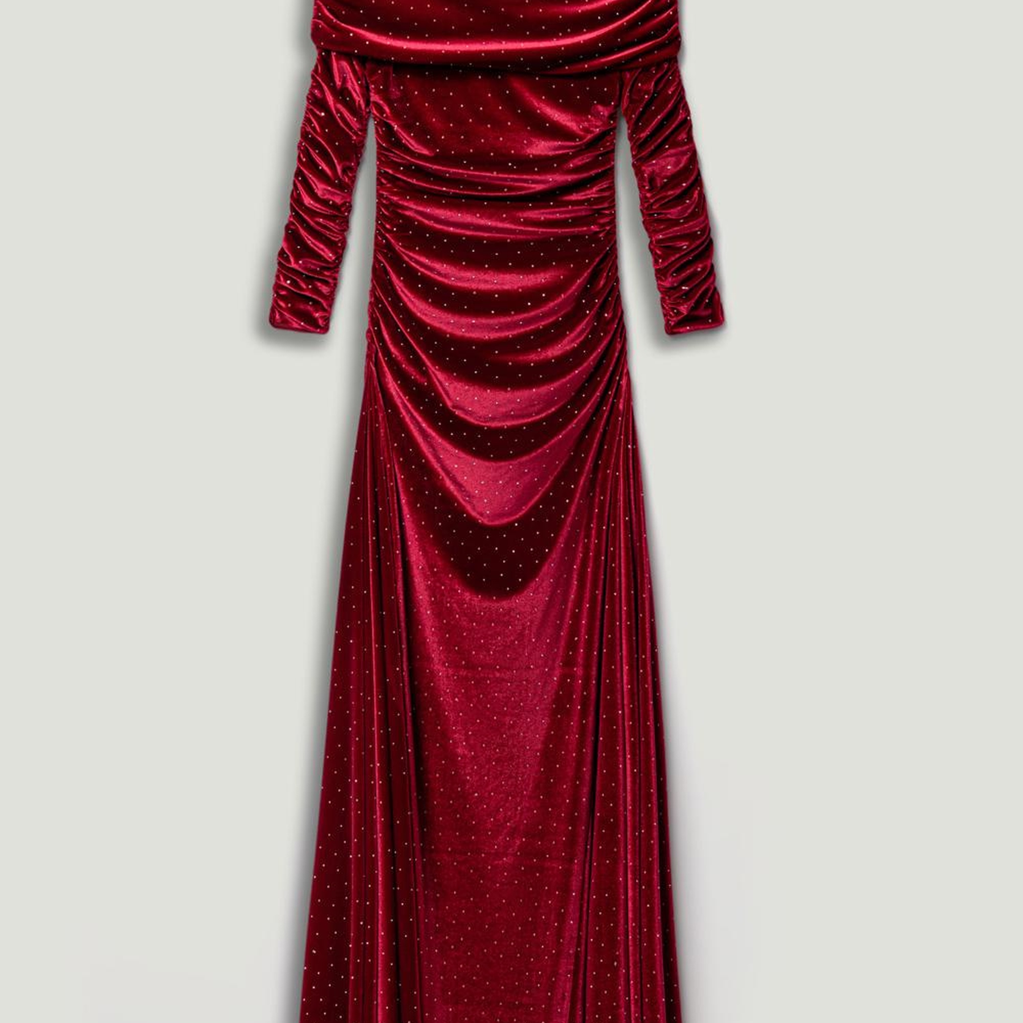 Katlı Düz Yaka Maxi Elbise