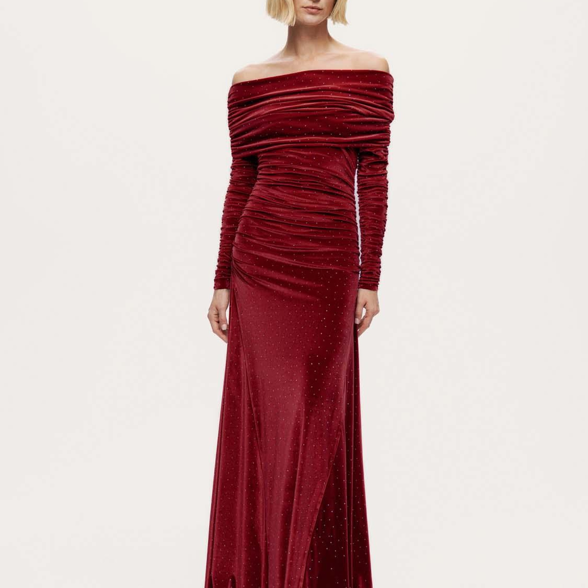 Katlı Düz Yaka Maxi Elbise