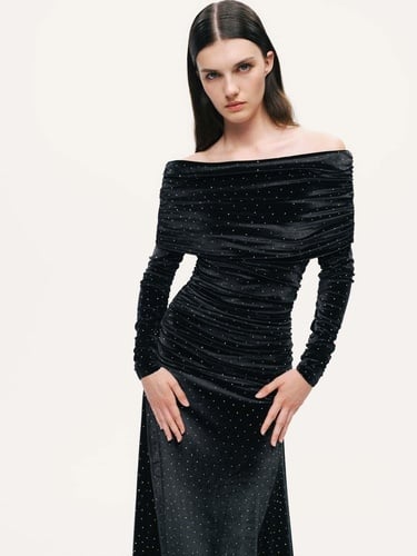  Katlı Düz Yaka Maxi Elbise