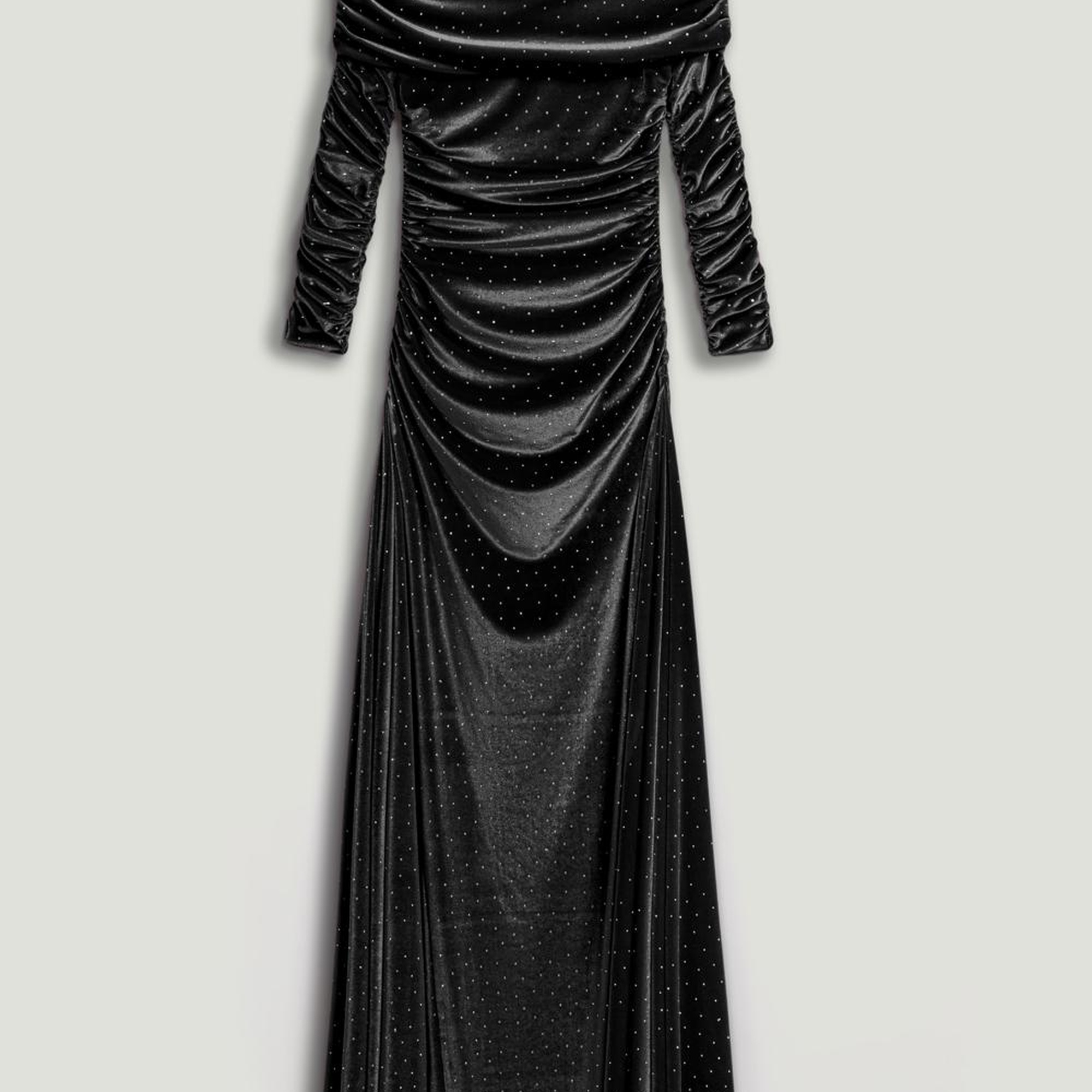 Katlı Düz Yaka Maxi Elbise