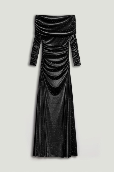  Katlı Düz Yaka Maxi Elbise