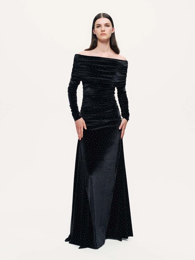  Katlı Düz Yaka Maxi Elbise