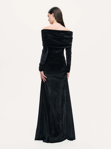  Katlı Düz Yaka Maxi Elbise