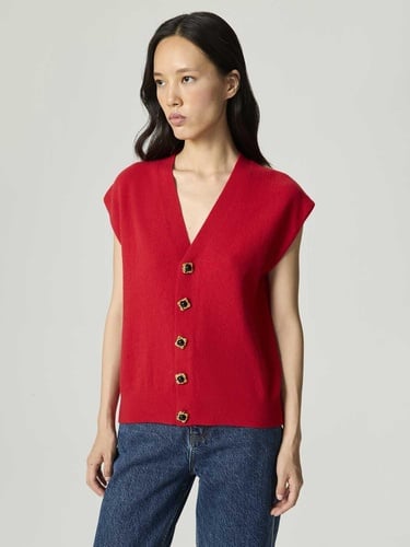  Düğme Aksesuarlı Triko Yelek