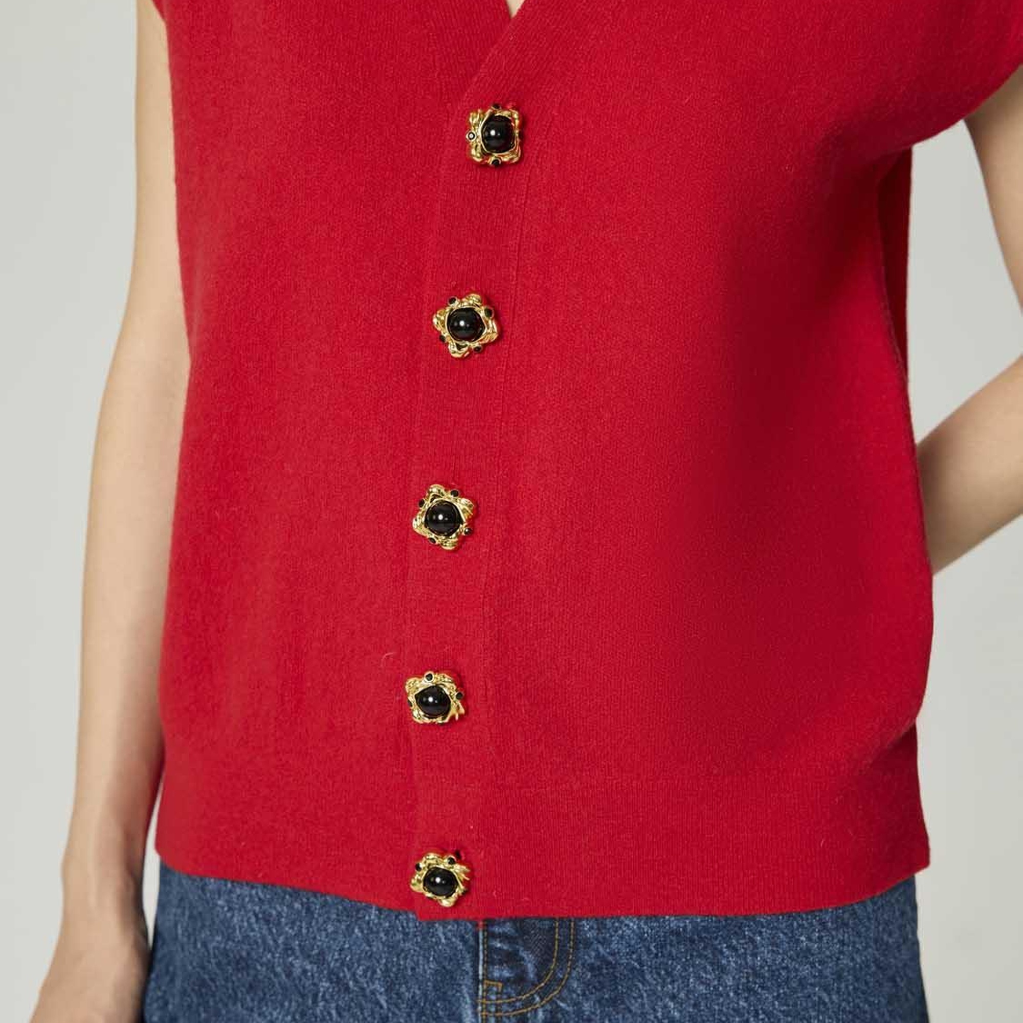 Düğme Aksesuarlı Triko Yelek