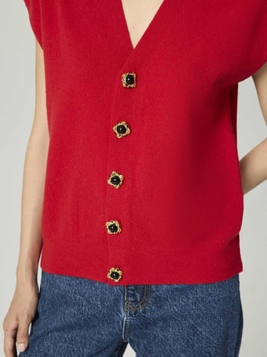  Düğme Aksesuarlı Triko Yelek