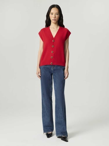  Düğme Aksesuarlı Triko Yelek