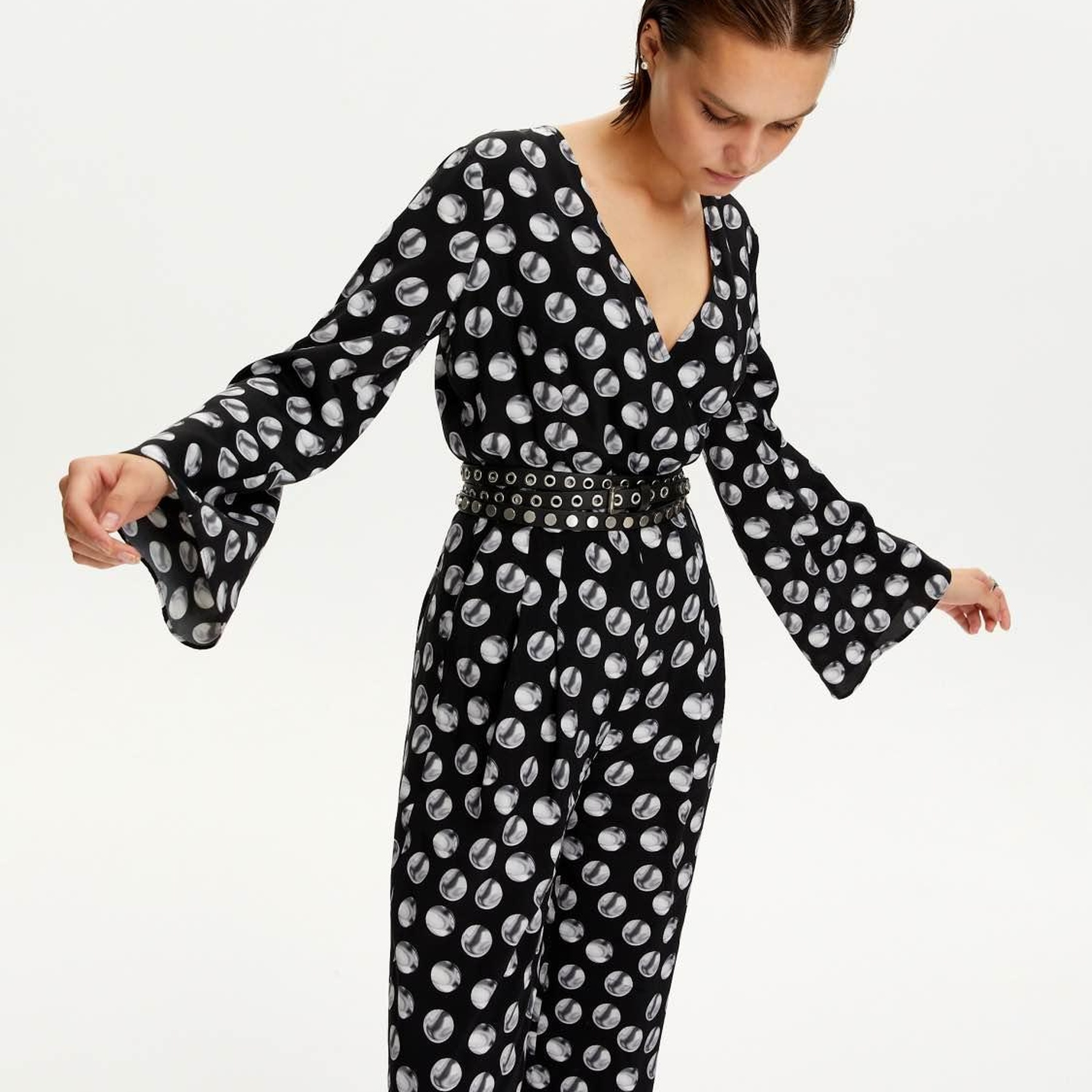 Desenli Kemer Detaylı Tulum