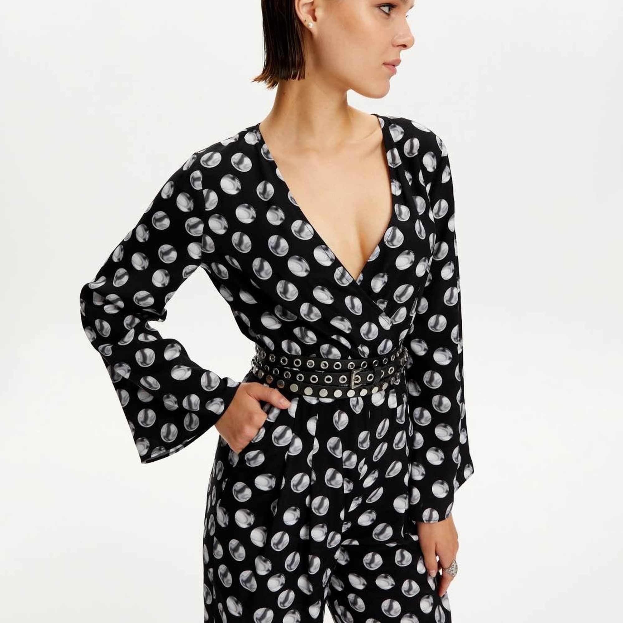 Desenli Kemer Detaylı Tulum