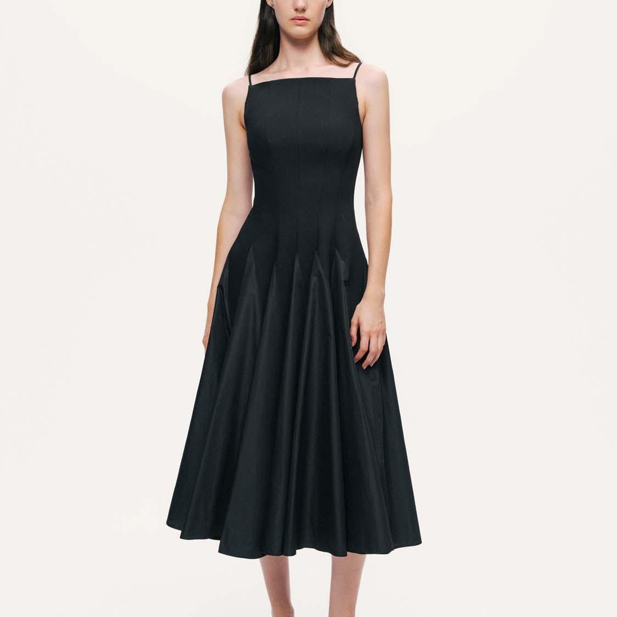 Tafta Detaylı Midi Elbise