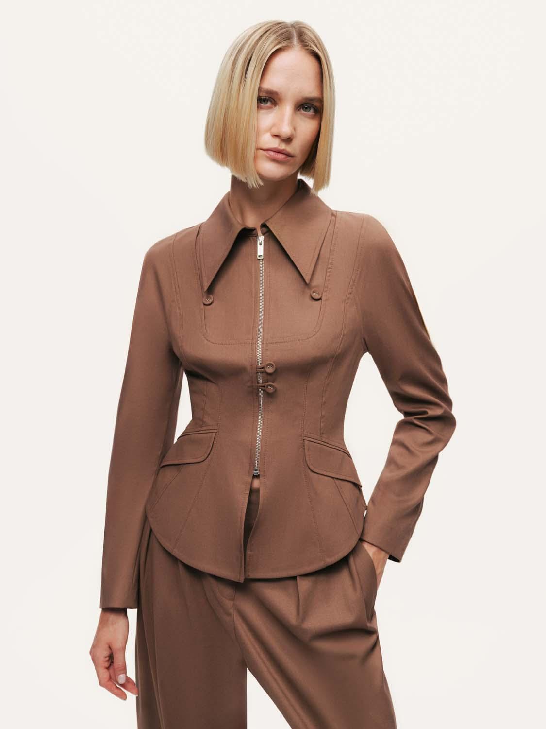  Fermuar ve Düğme Detaylı Ceket