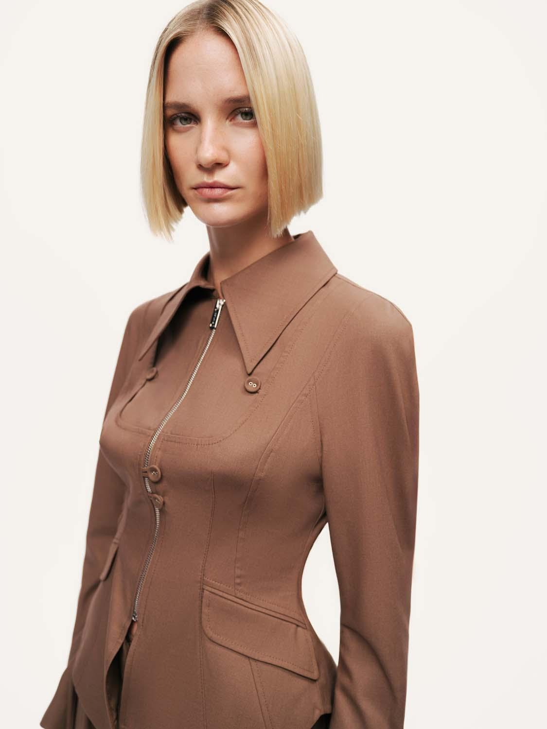  Fermuar ve Düğme Detaylı Ceket