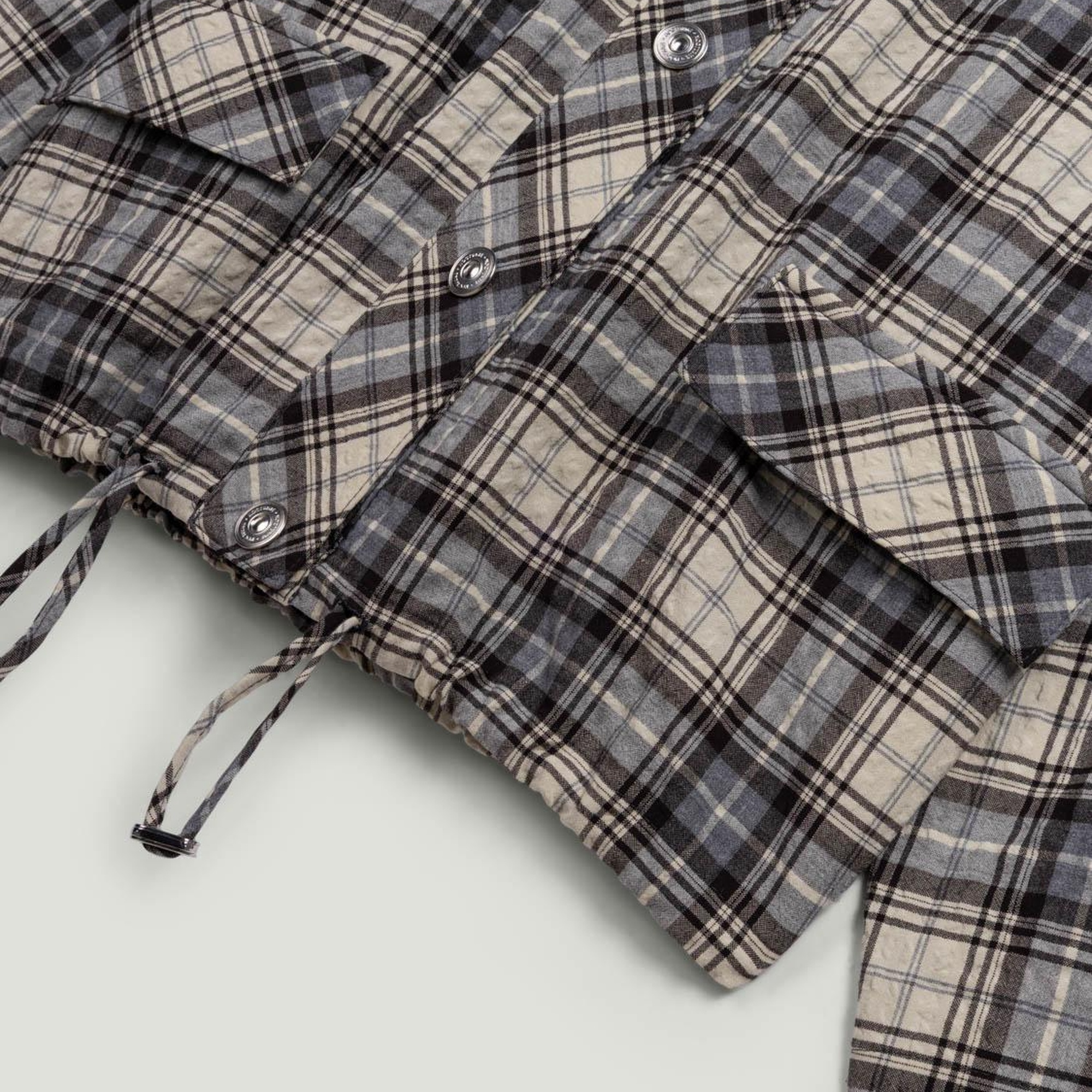 Kontrast Yakalı Ekose Ceket