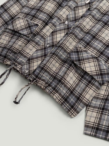  Kontrast Yakalı Ekose Ceket