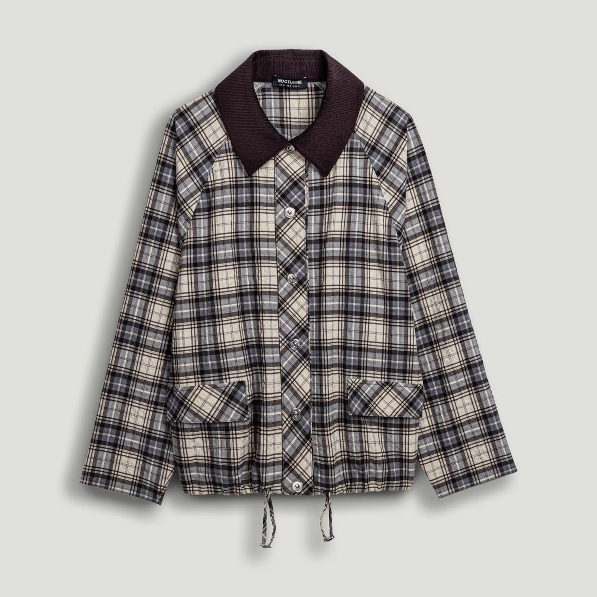 Kontrast Yakalı Ekose Ceket