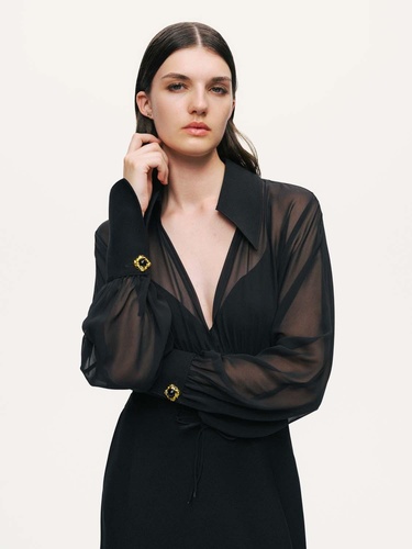  Tül Detaylı Maxi Elbise