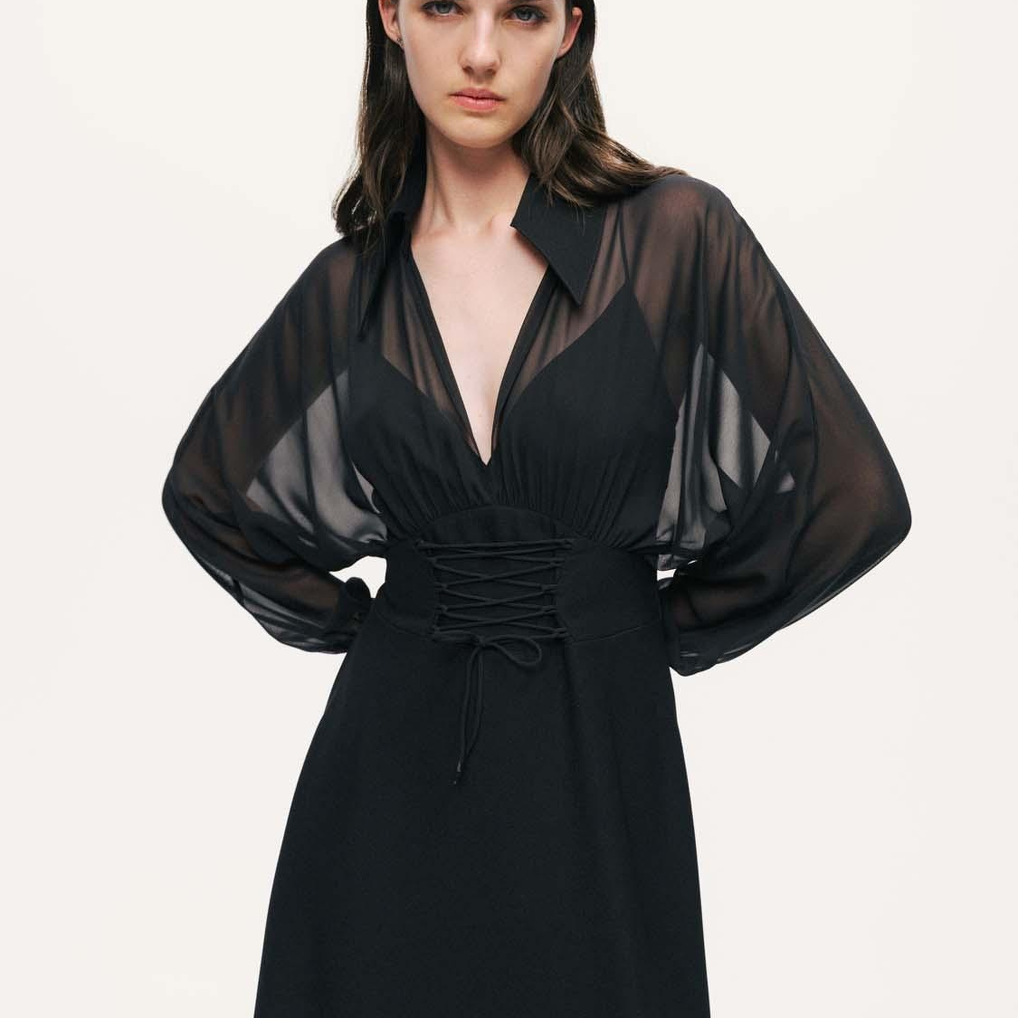 Tül Detaylı Maxi Elbise