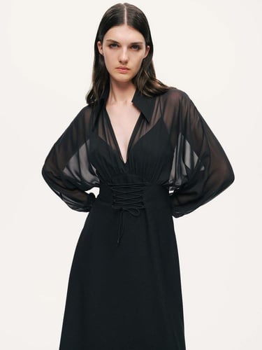  Tül Detaylı Maxi Elbise