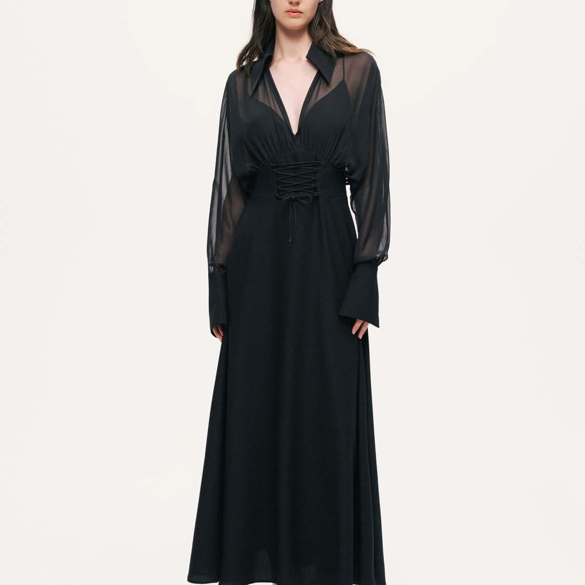 Tül Detaylı Maxi Elbise