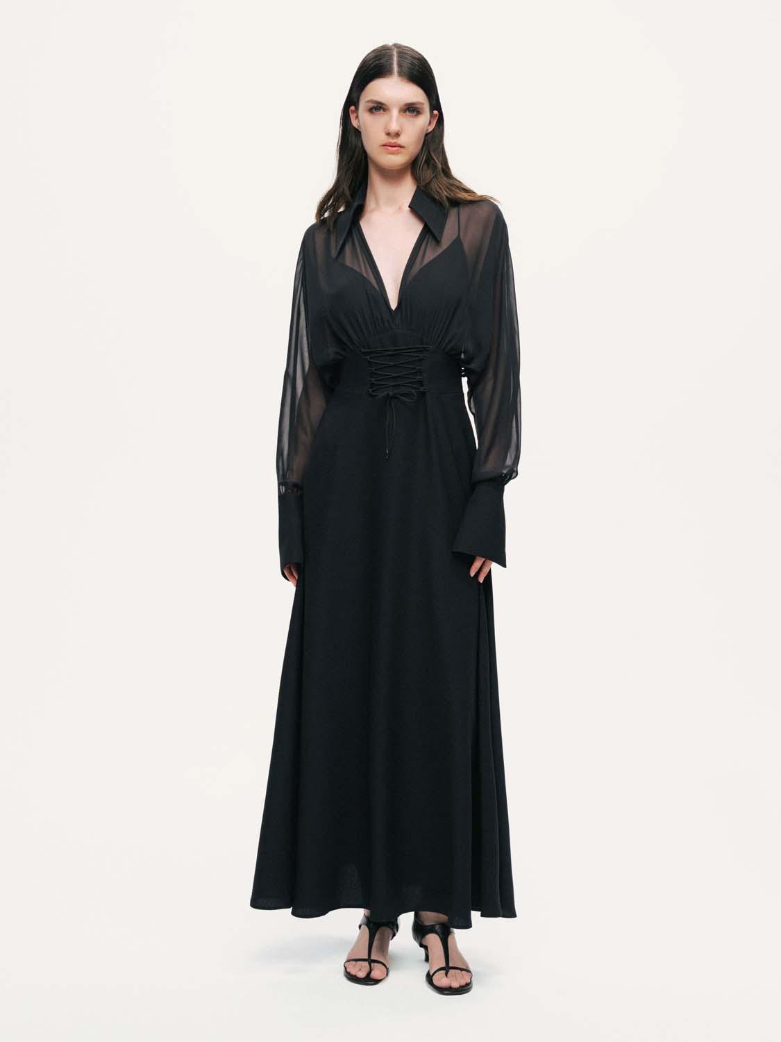  Tül Detaylı Maxi Elbise