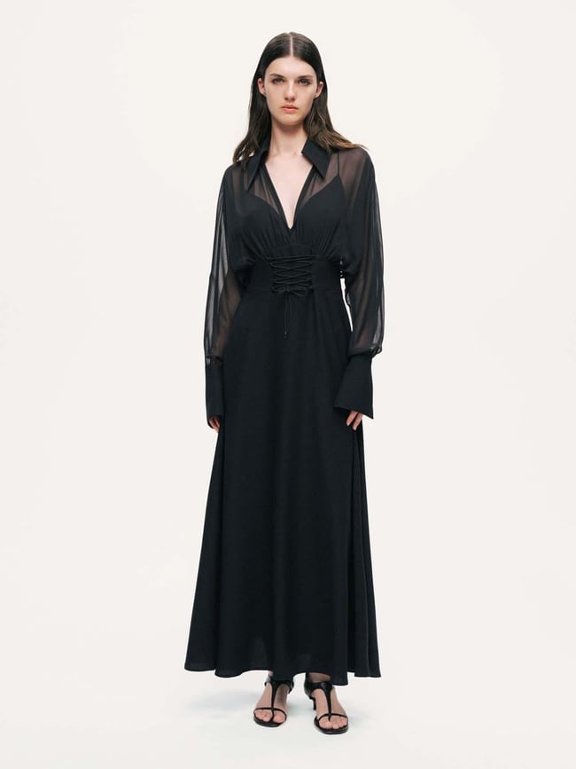  Tül Detaylı Maxi Elbise