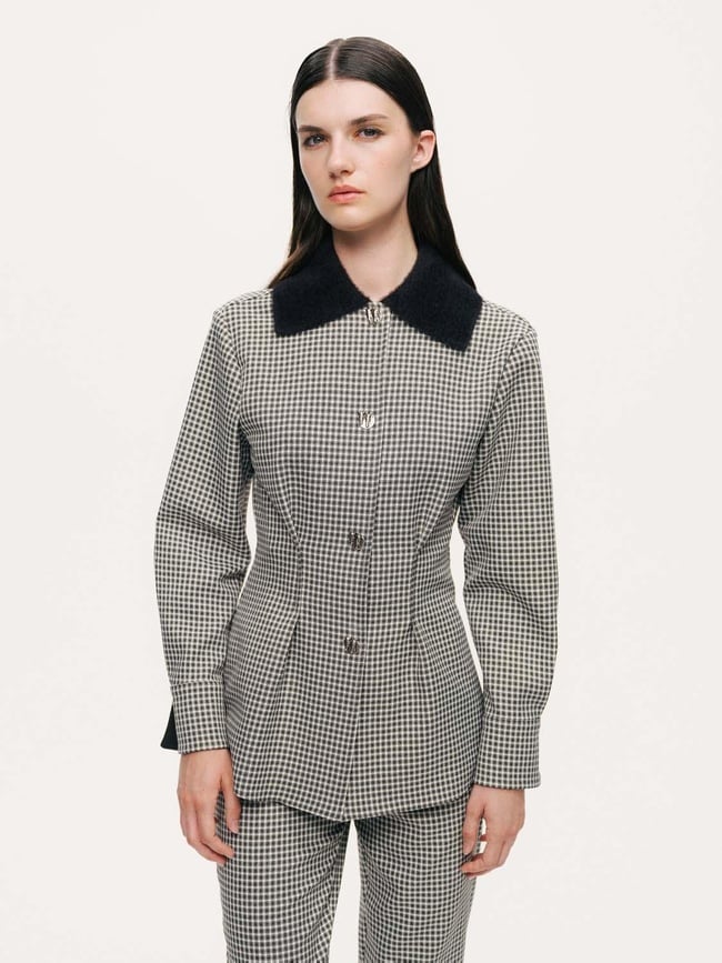  Metal Aksesuarlı Ekoseli Gömlek