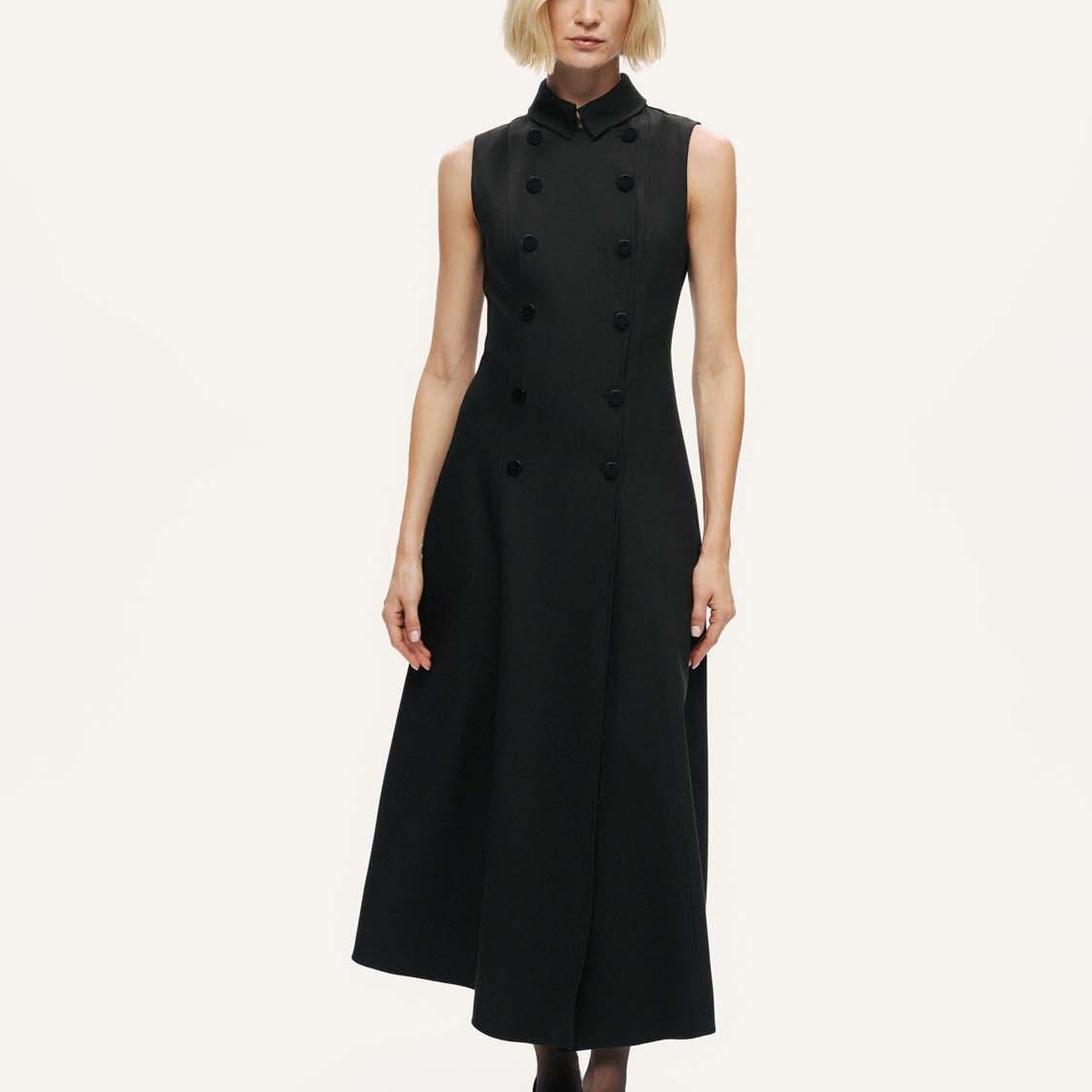 Kruvaze Düğme Kapamalı Maxi Elbise