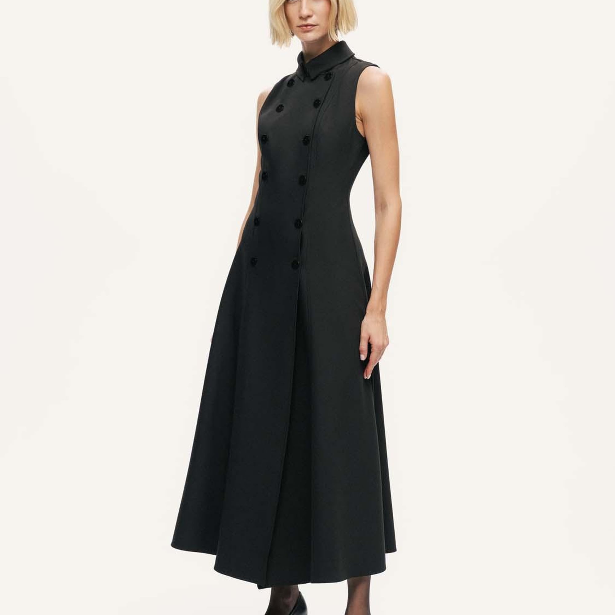 Kruvaze Düğme Kapamalı Maxi Elbise