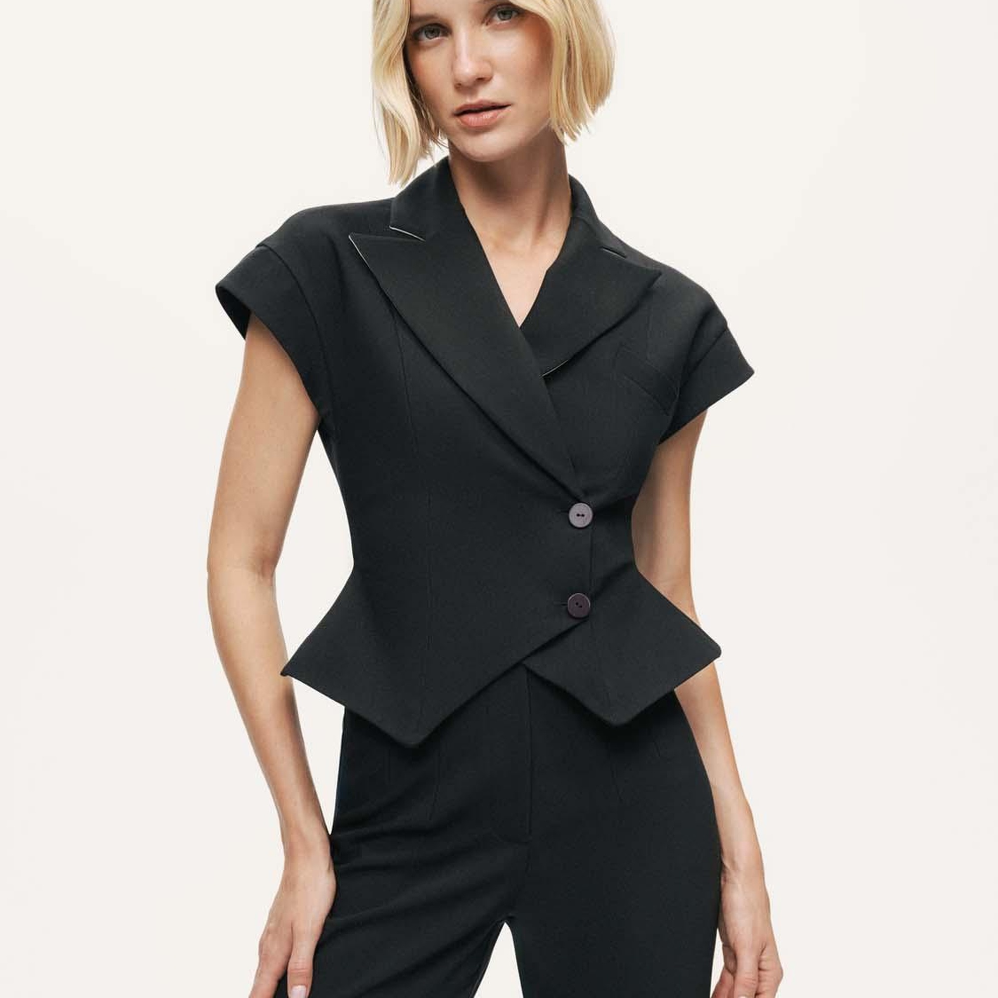 Katlı Kruvaze Yaka Yelek