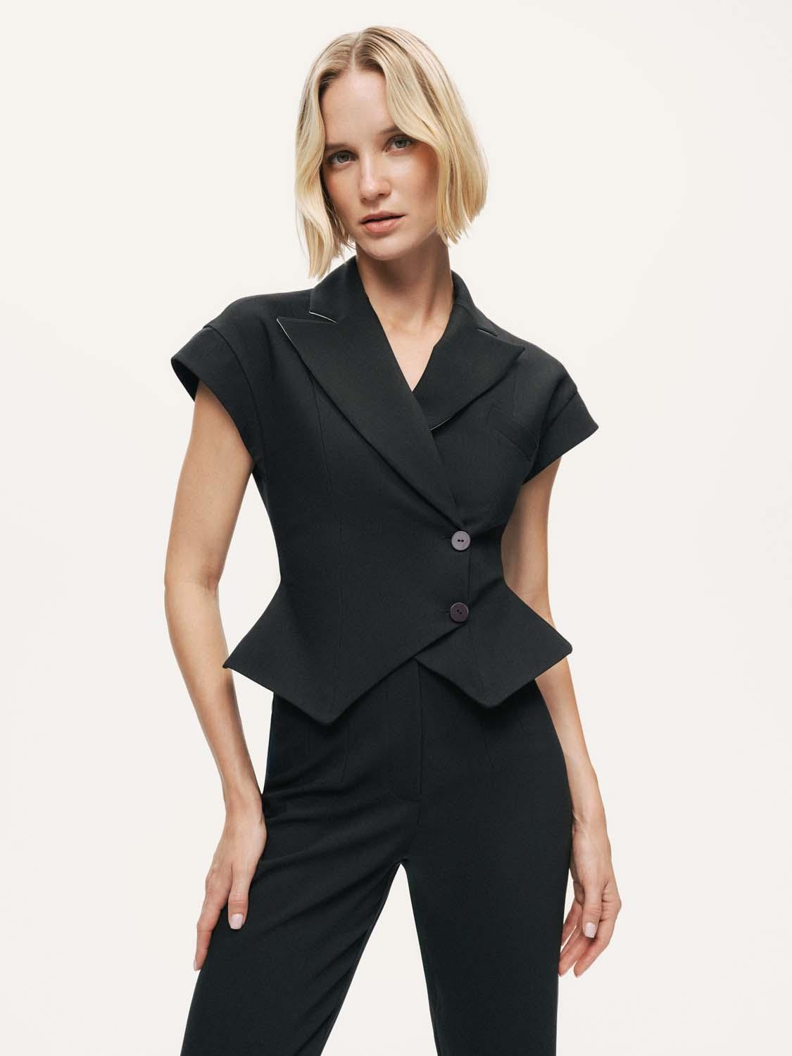  Katlı Kruvaze Yaka Yelek