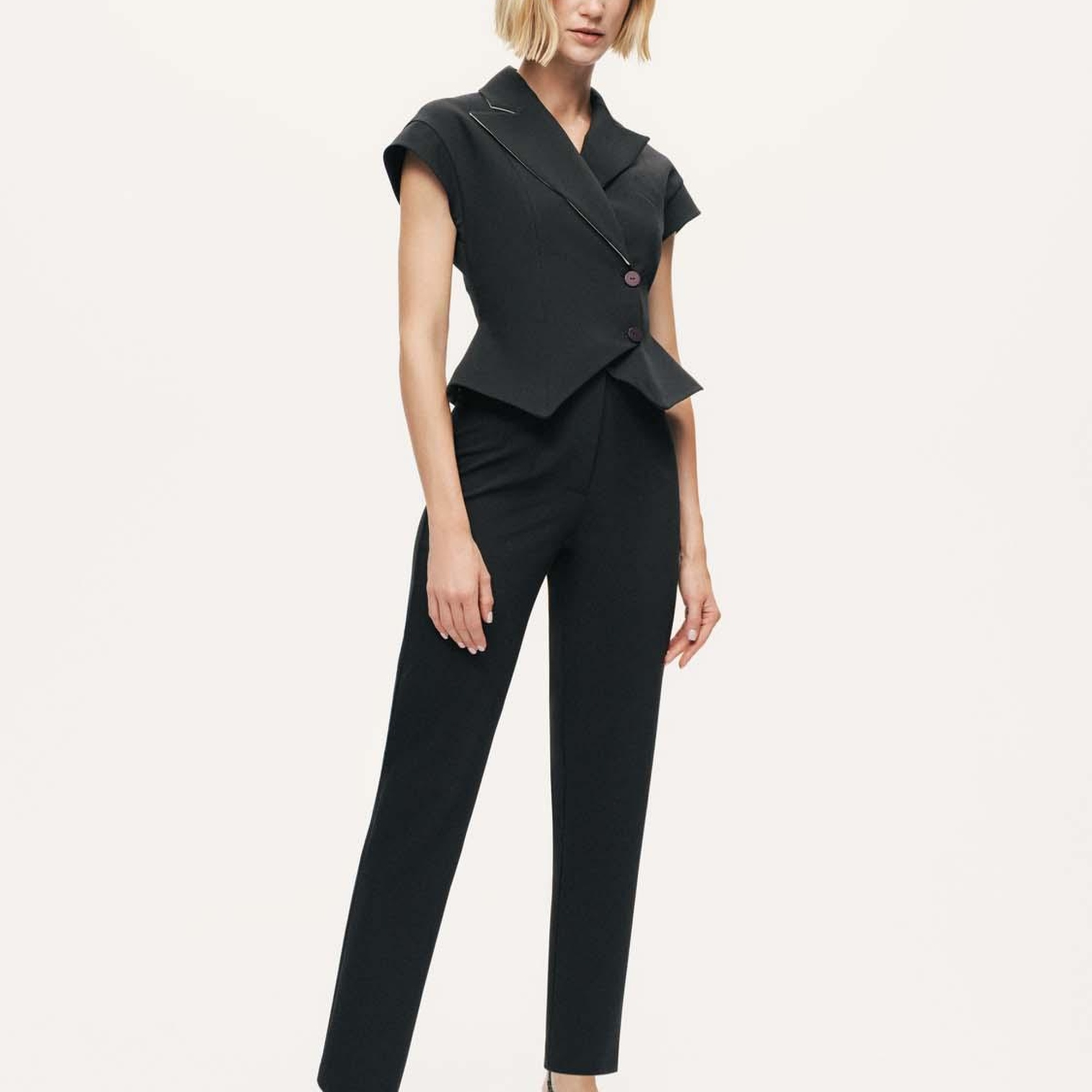 Katlı Kruvaze Yaka Yelek