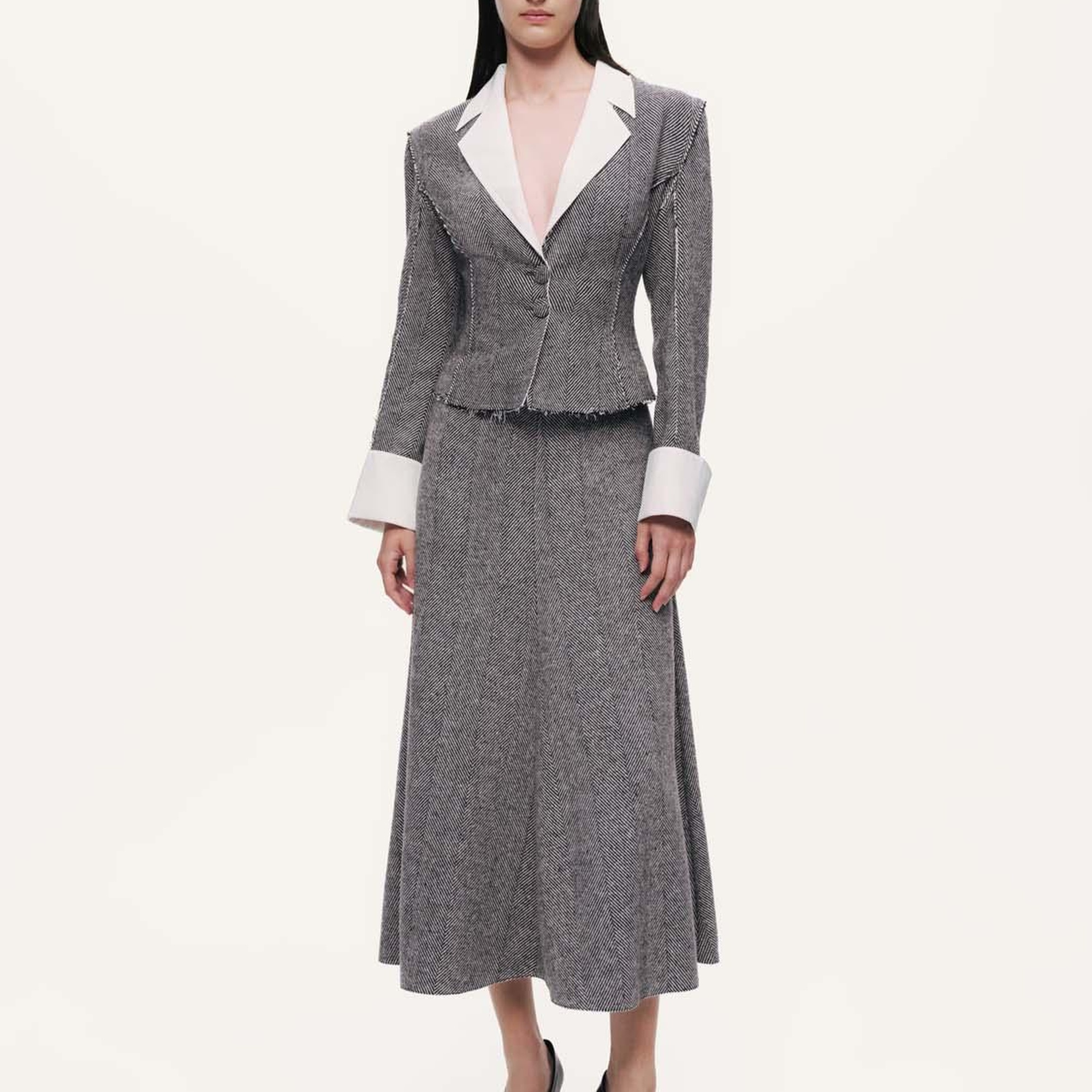 Balık Sırtı Desenli Midi Etek