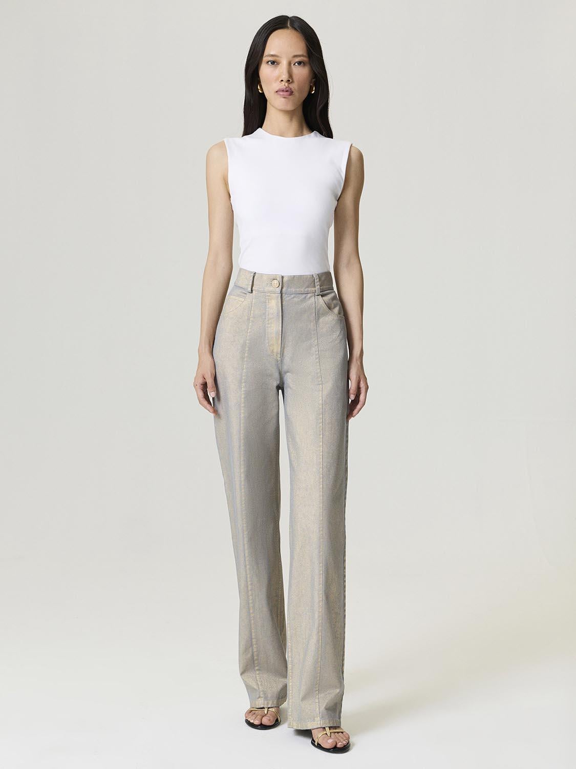  Metalik Yıkamalı Pantolon