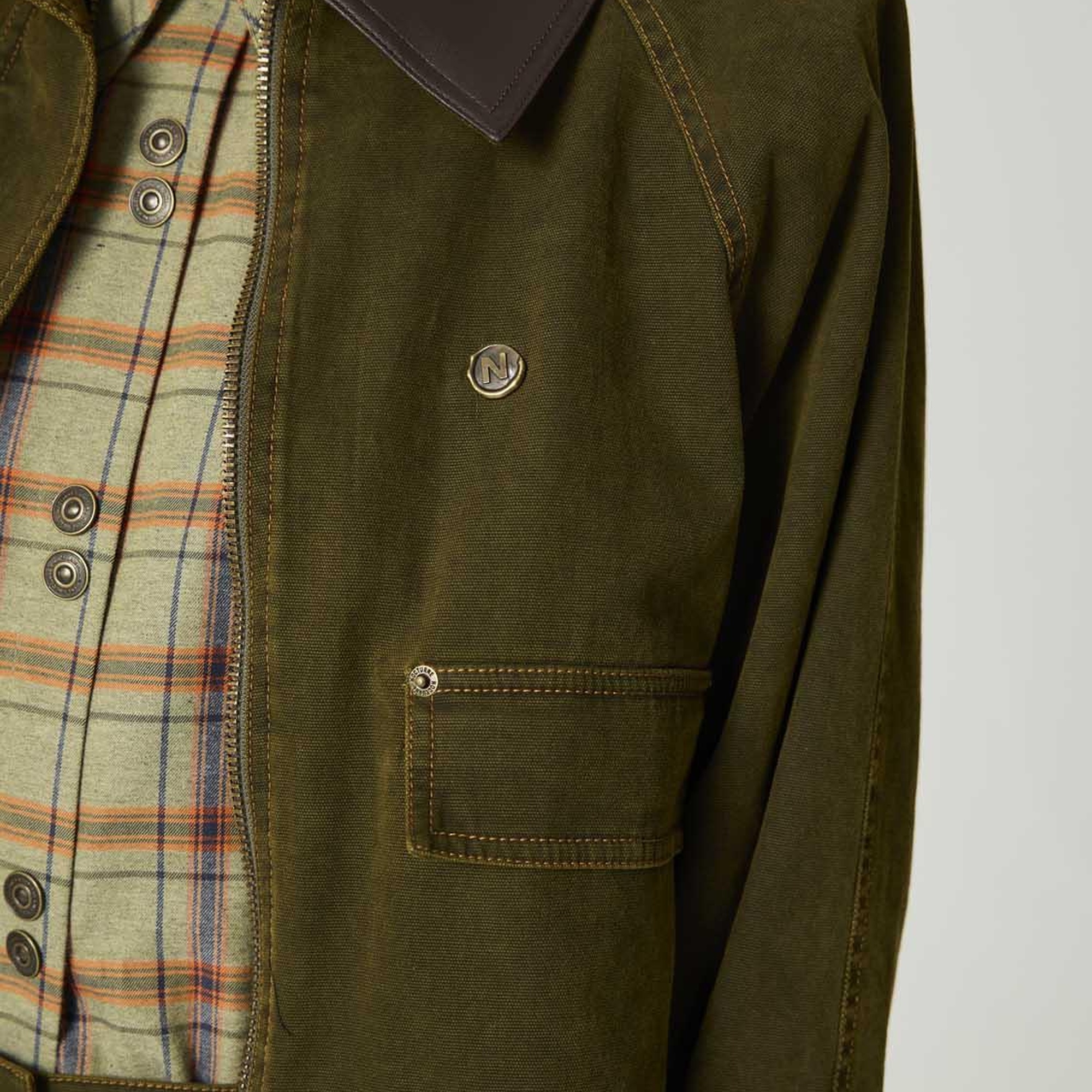 Deri Detaylı Yıkamalı Ceket