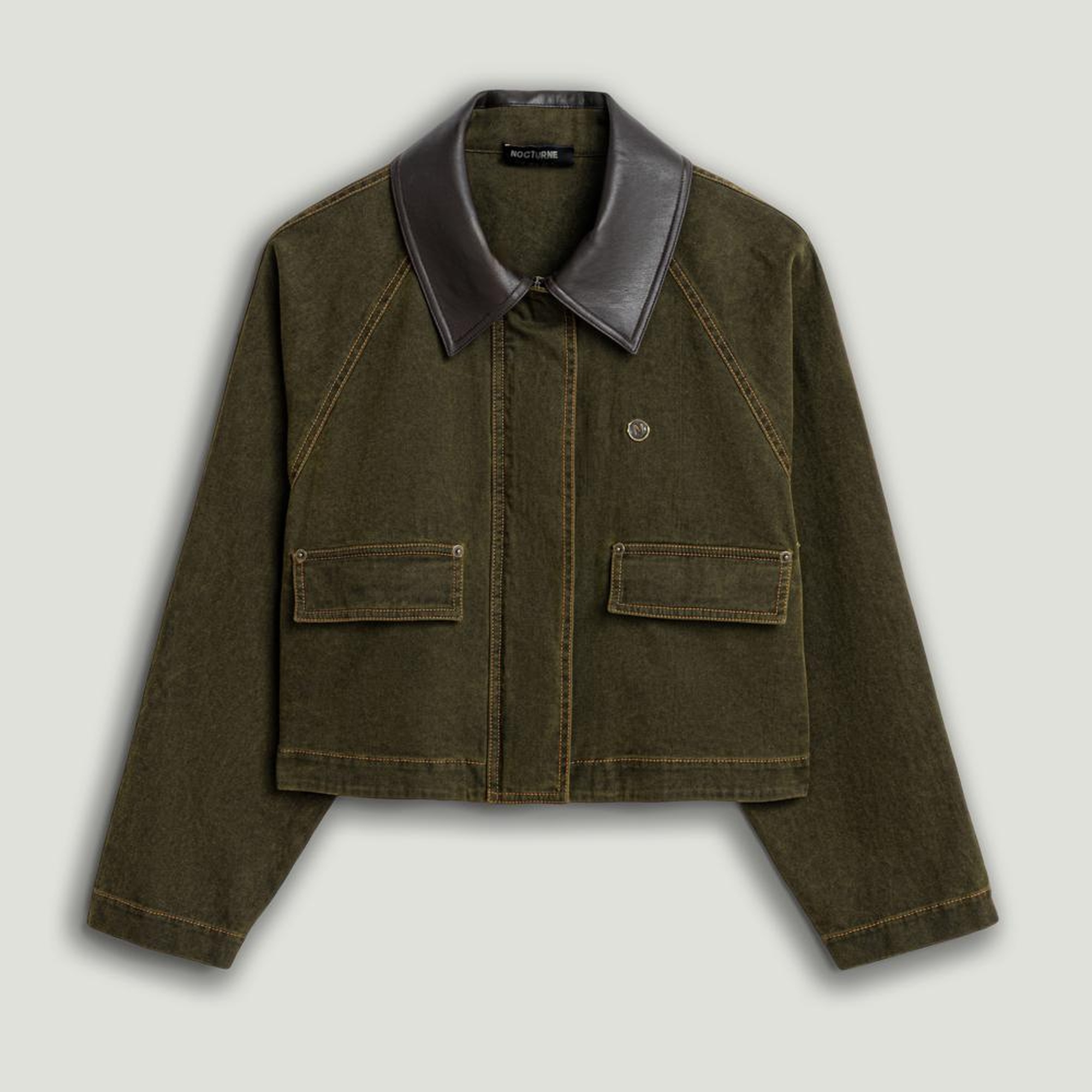 Deri Detaylı Yıkamalı Ceket