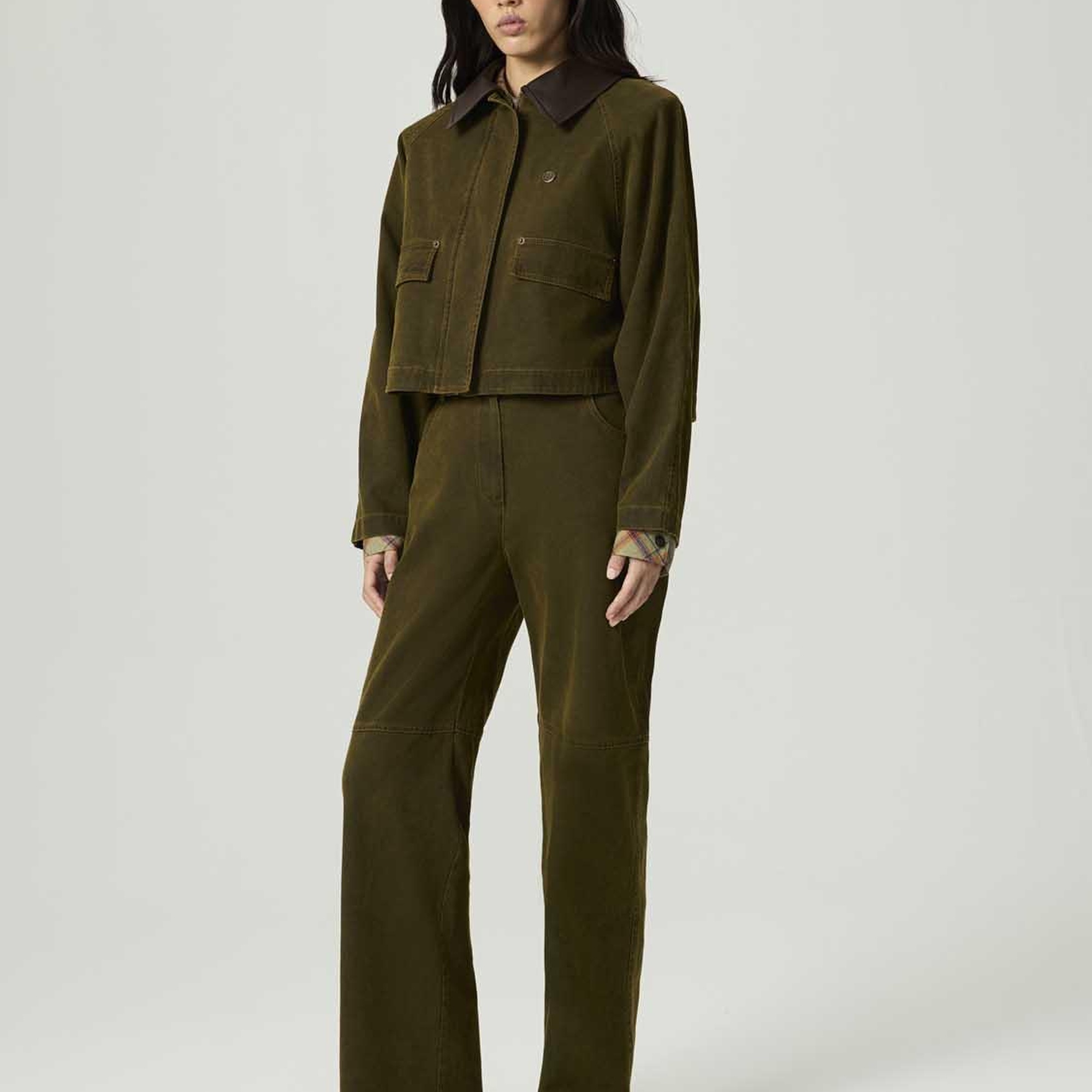 Deri Detaylı Yıkamalı Ceket