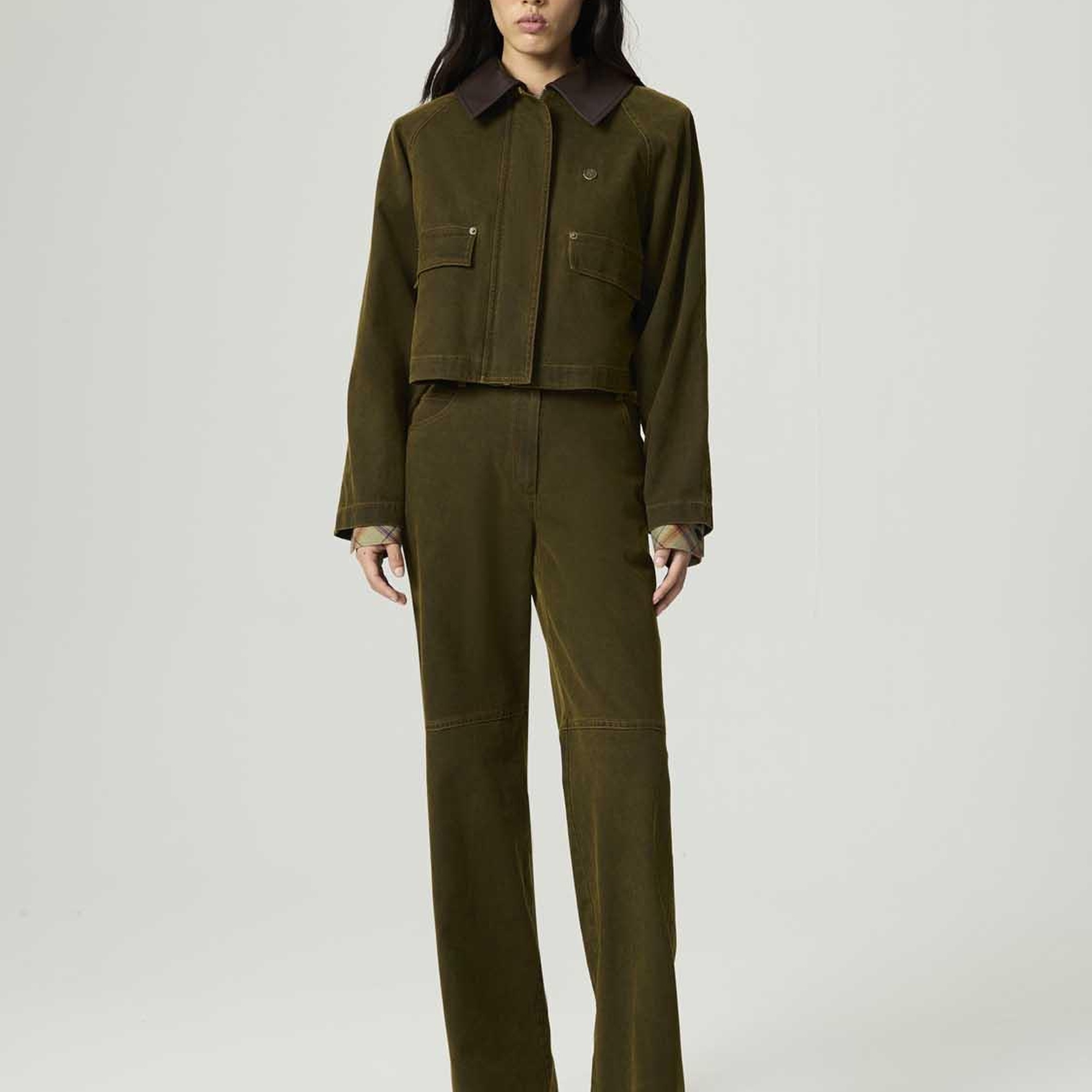 Deri Detaylı Yıkamalı Ceket