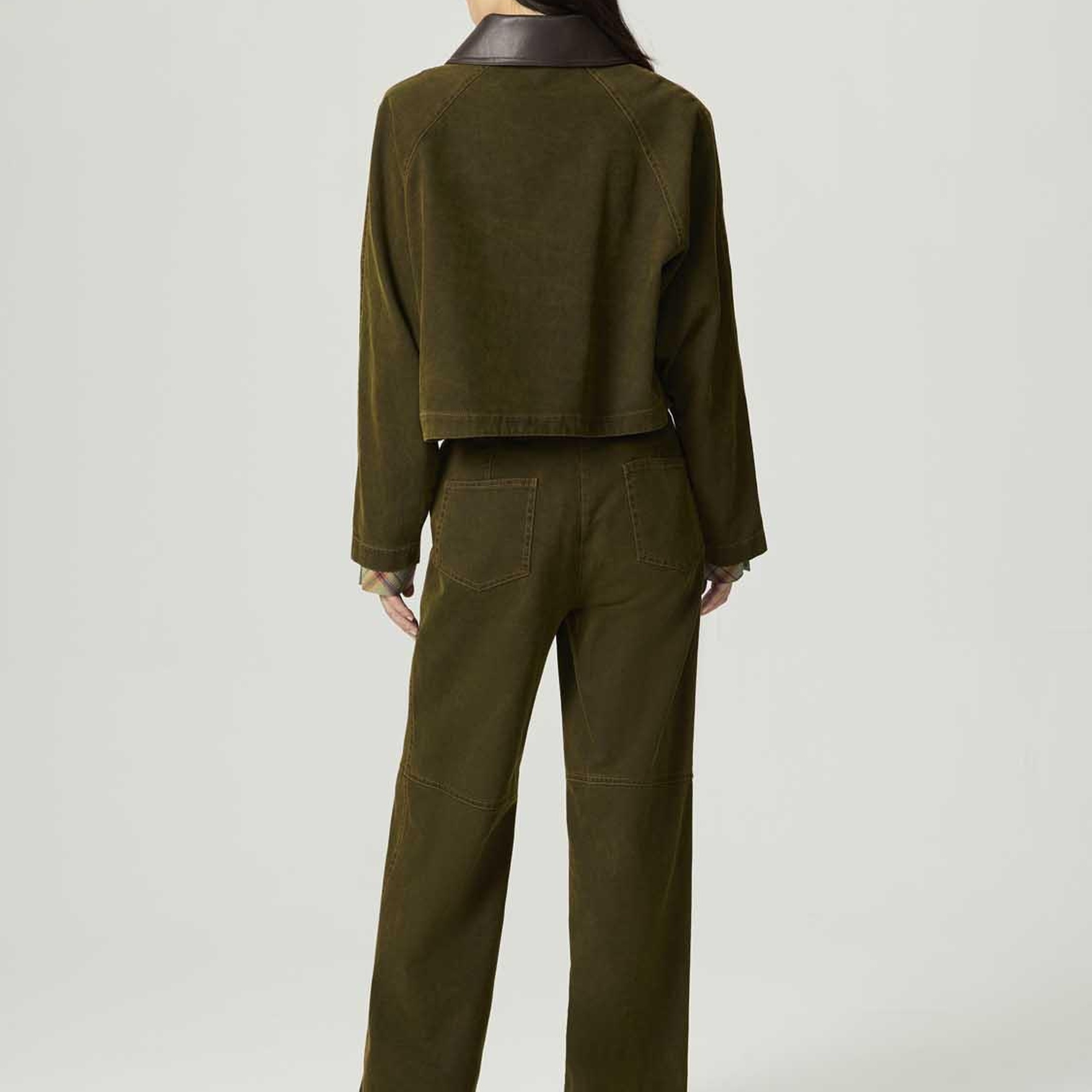 Deri Detaylı Yıkamalı Ceket