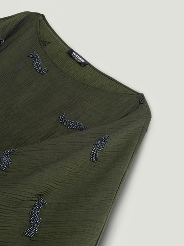  Boncuk Brodeli Midi Elbise