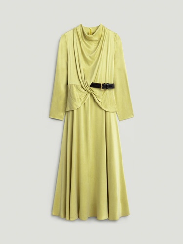  Burgu ve Kemer Detaylı Maxi Elbise