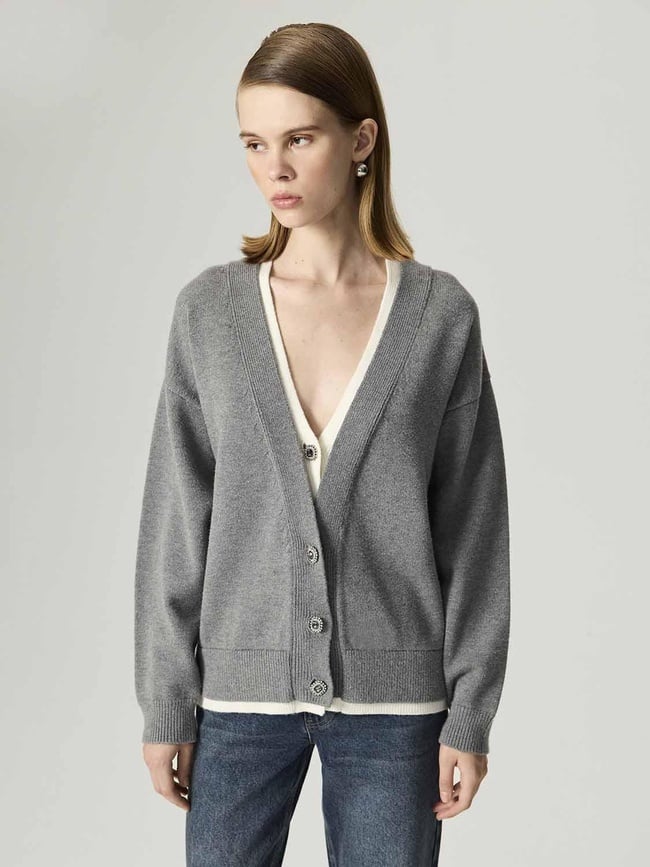  Taşlı Düğme Aksesuarlı Triko