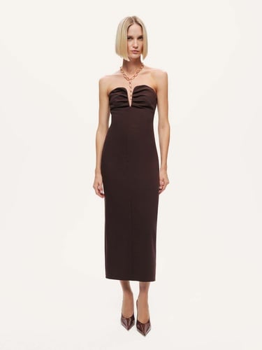  Straplez Kalp Yaka Midi Elbise