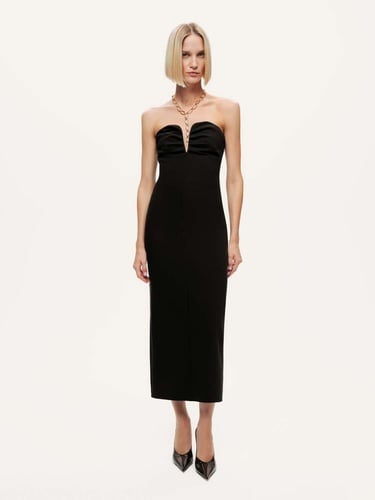  Straplez Kalp Yaka Midi Elbise