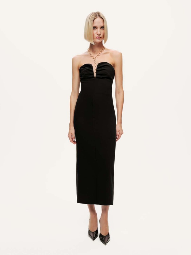  Straplez Kalp Yaka Midi Elbise